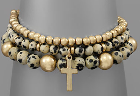 Stone and Cross Charm Bracelet Set