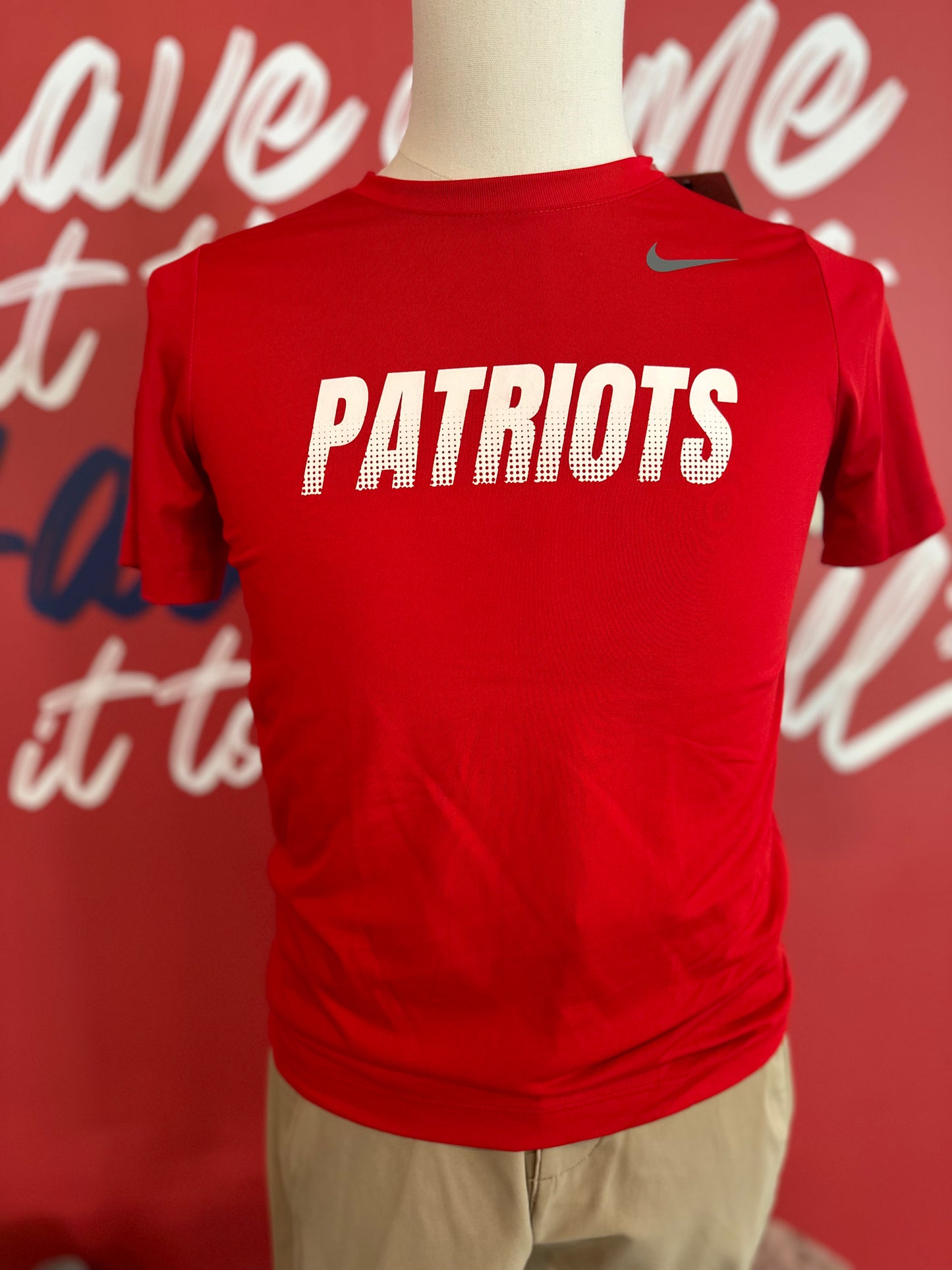 Youth Patriots Nike Red Dri Fit Tee