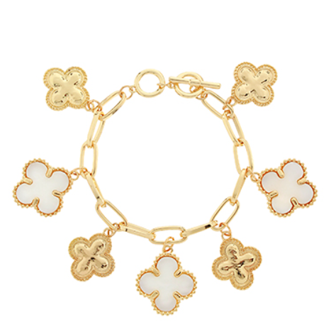 MOP Clover & Multi Charm Bracelet