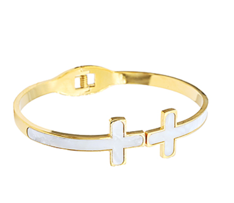 MOP End Cross Bangle Bracelet