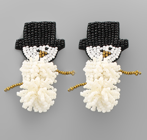 Snowman With Hat Bead Earrings