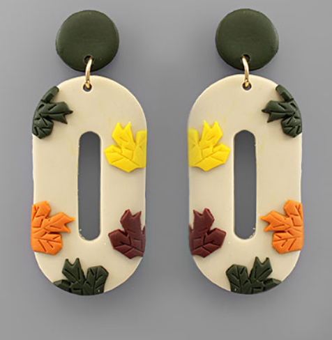 Oval Clay Fall Leaf Earrings