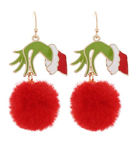 Grinch Hand & Fur Ball Earrings