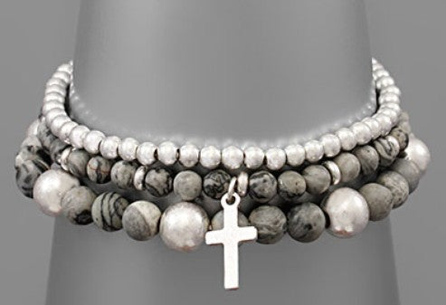 Stone and Cross Charm Bracelet Set